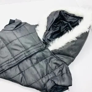 Small Dog Puffer Sleeveless Vel cro Fastened Fur Hoodie In Black