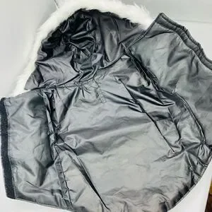 Small Dog Puffer Sleeveless Vel cro Fastened Fur Hoodie In Black
