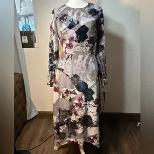 Soft Surroundings Annika Velvet Floral Midi Dress Aster Grey Floral size xs