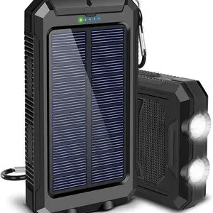 Solar Power Bank 38800mAh With Flashlight Dual USB Waterproof – Black NWT