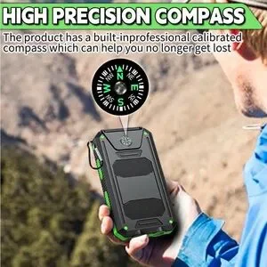 Solar Power Bank With Flashlight - Black And Green 38800mAh