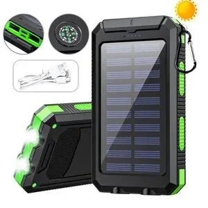 Solar Power Bank with Flashlight - Black and Green 38800mAh