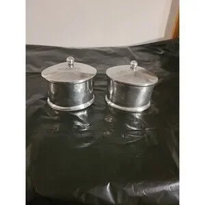 Solid pewter Oval trinket box W/lids Brushed Silver Color Bathroom/bedroom