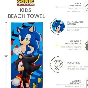 Sonic The Hedgehog Beach Towel Sonic & Shadow 28 X 58 Super Soft Sega Summer