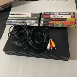 Sony PlayStation 2 PS2 Bundle with 10 Games Hitman 2 Socom Tetris Worlds Full Sp
