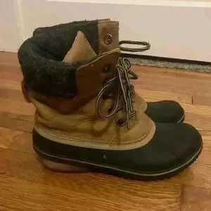 Sorel Slimpack Lace II Duck Boots Womens Size 7.5 NL2348-286 Elk Black