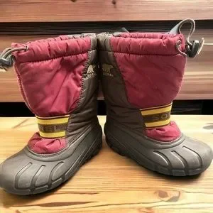 Sorel Youth Boots Size 1 Snow Winter Red Insulated Cinch Top