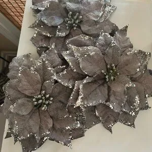 Sparkling Silver Poinsettia Ornaments