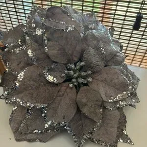 Sparkling Silver Poinsettia Ornaments