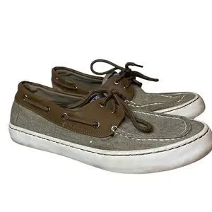 Sperry Mens Cutter 2 Boat Shoes Size 10 Eye Lace Up Canvas Brown Beige