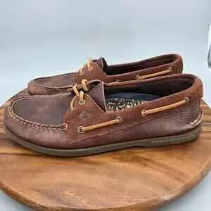 Sperry Top Sider Boat Shoes Men's 10.5 M Brown Tumbled Suede Leather 2-Eye Flaw