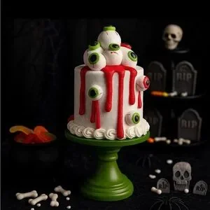 Spooky Eyeball Cake Decoration - Red and Green