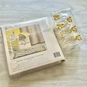Spring Garden Fabric Shower Curtain And Matching Floral Hooks NIP