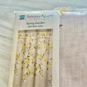 Spring Garden Fabric Shower Curtain And Matching Floral Hooks NIP