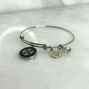 St Magnus Cross On Round Charms & Faux Pearl Silver-tone Bangle Bracelet OS