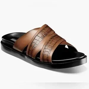 Stacy Adams Men's Mondo Cross Strap Slide Sandals Color Cognac Size 10 New NWT