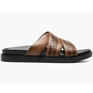 Stacy Adams Men's Mondo Cross Strap Slide Sandals Color Cognac Size 10 New NWT