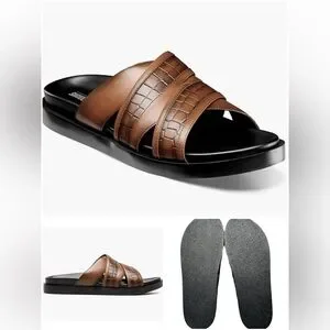 Stacy Adams Men's Mondo Cross Strap Slide Sandals Color Cognac Size 10 New NWT