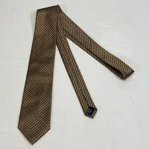 Stafford Basket Weave Brown Gold Black Polyester Necktie Classic Business Tie