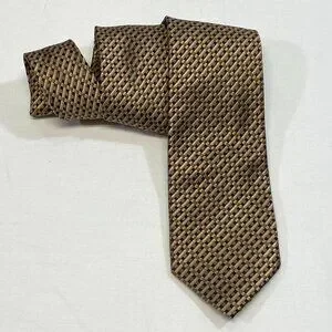 Stafford Basket Weave Brown Gold Black Polyester Necktie Classic Business Tie