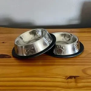Stainless Steel Dog/Cat Non Slip Feeding Bowls - Set Of 2
