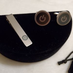 Stainless Steel Power Button Cufflink & Tie Clip