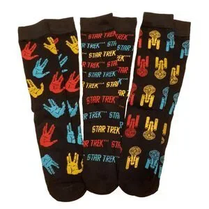 STAR TREK 3-Pair Mens Crew Socks Shoe Size 6-12 NWOT