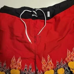 Stig Surf Gear Swim Trunks Red Flaming Skull Lined Streetwear Pockets Size XL