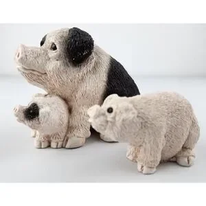 Stone Critters Mama & Piglet Pig Figurines HAMPSHIRE PIGS Farm Animal