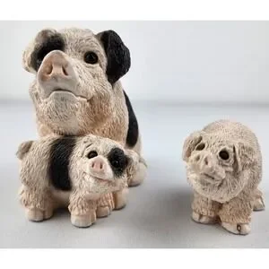 Stone Critters Mama & Piglet Pig Figurines HAMPSHIRE PIGS Farm Animal