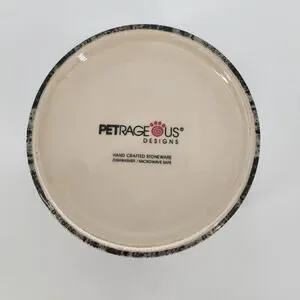 Stoneware Dog Water Dish – Black & Cream With Bone Design