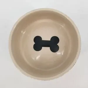 Stoneware Dog Water Dish – Black & Cream With Bone Design