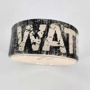 Stoneware Dog Water Dish – Black & Cream With Bone Design