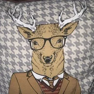 Stratford Deer Man Stag In A Suit Gray Houndstooth & Tan Decor Pillow 17”X17”
