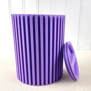 Striped Lidded Storage Container Organizer For Desk Vanity Or Home