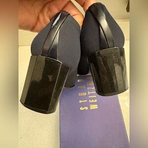 Stuart Weitzman Navy Blue Vintage Square Toe Dress Shoes Pumps Heels 6.5 W/ Box