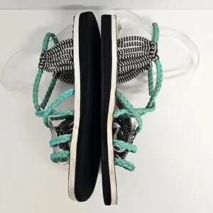 Stylish Bohemian Women's Turquoise And Black Hand Woven Braided Sandals Size 10