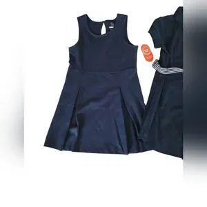 Stylish Kids Dress Set - Navy And Tan