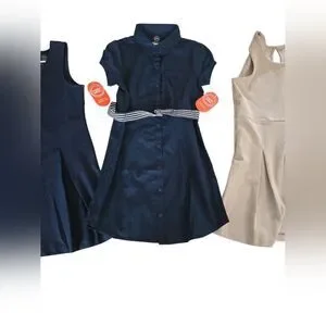 Stylish Kids Dress Set - Navy And Tan