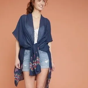 Summer & Rose Embroidered Boho Aztec Kimono OS