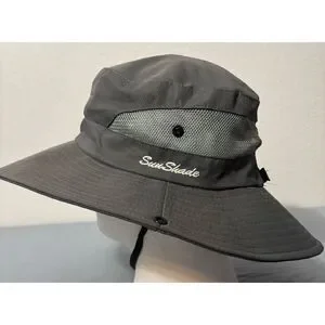Sun Shade Boonie Hat Adjustable Foldable Bucket Ponytail Mesh Womens Gray