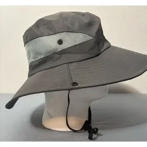 Sun Shade Boonie Hat Adjustable Foldable Bucket Ponytail Mesh Womens Gray