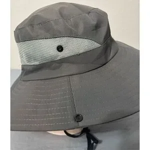 Sun Shade Boonie Hat Adjustable Foldable Bucket Ponytail Mesh Womens Gray