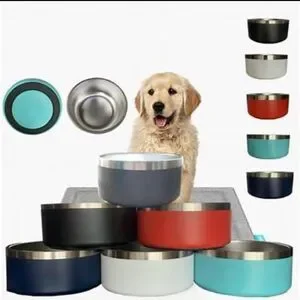 Sun Squad Stainless Steel Green Dog Bowl with Travel Lid Holds 4 Cups