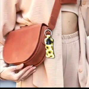 Sunflower Patterned Lip Balm/Lipstick Holder Keychain. NEW