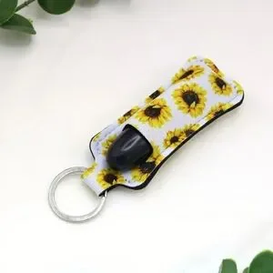 Sunflower Patterned Lip Balm/Lipstick Holder Keychain. NEW