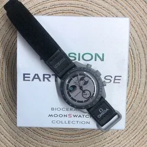 Swatch X Omega Moonswatch Mission To Earthphase Watch Velcro Band