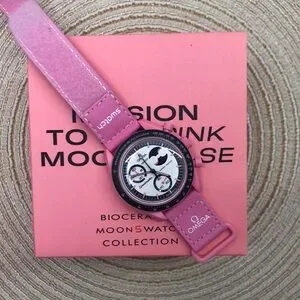 Swatch X Omega Moonswatch Mission To The Pink Moonphase Watch Velcro Band