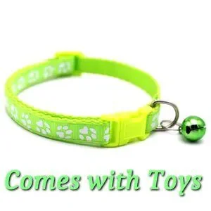 Sweet Heart Paw Print Lime Green Cat Collar with Bell and Toys Gift Package