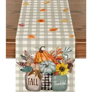 Table Runner Fall Gray White 13x48 inch